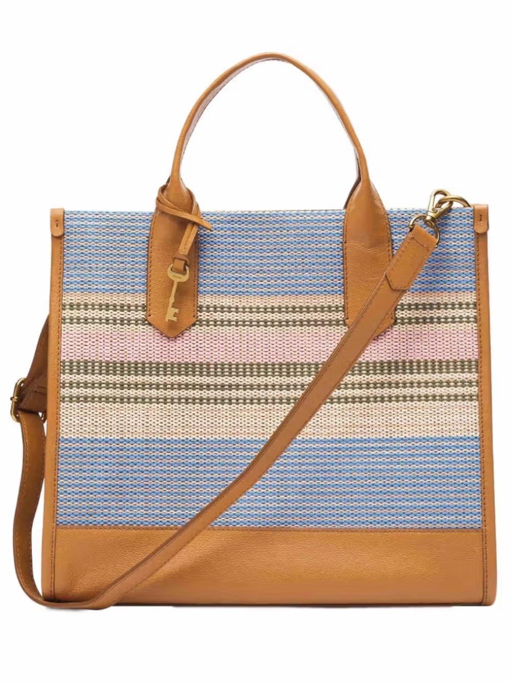 Fossil Kyler Leather and Multi Color Tote Handbag with Detachable Strap